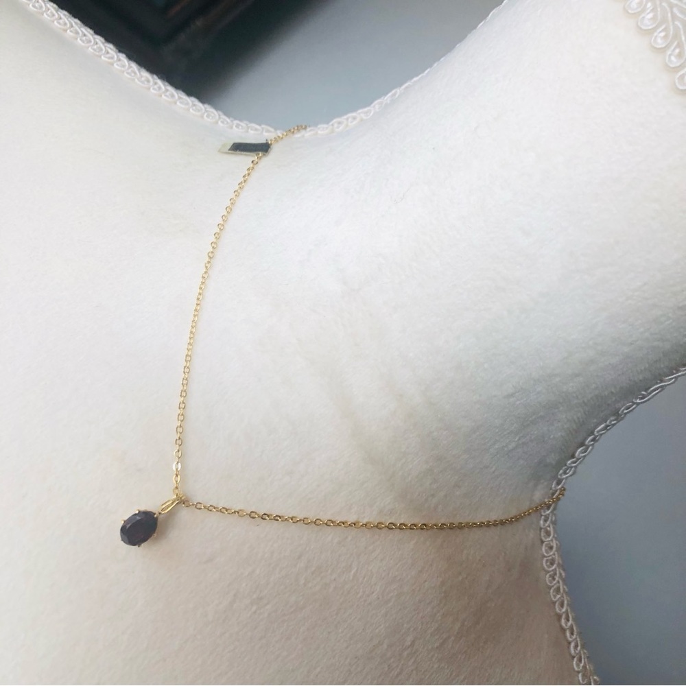 Vintage genuine garnet gold plated rolo chain necklace NWT